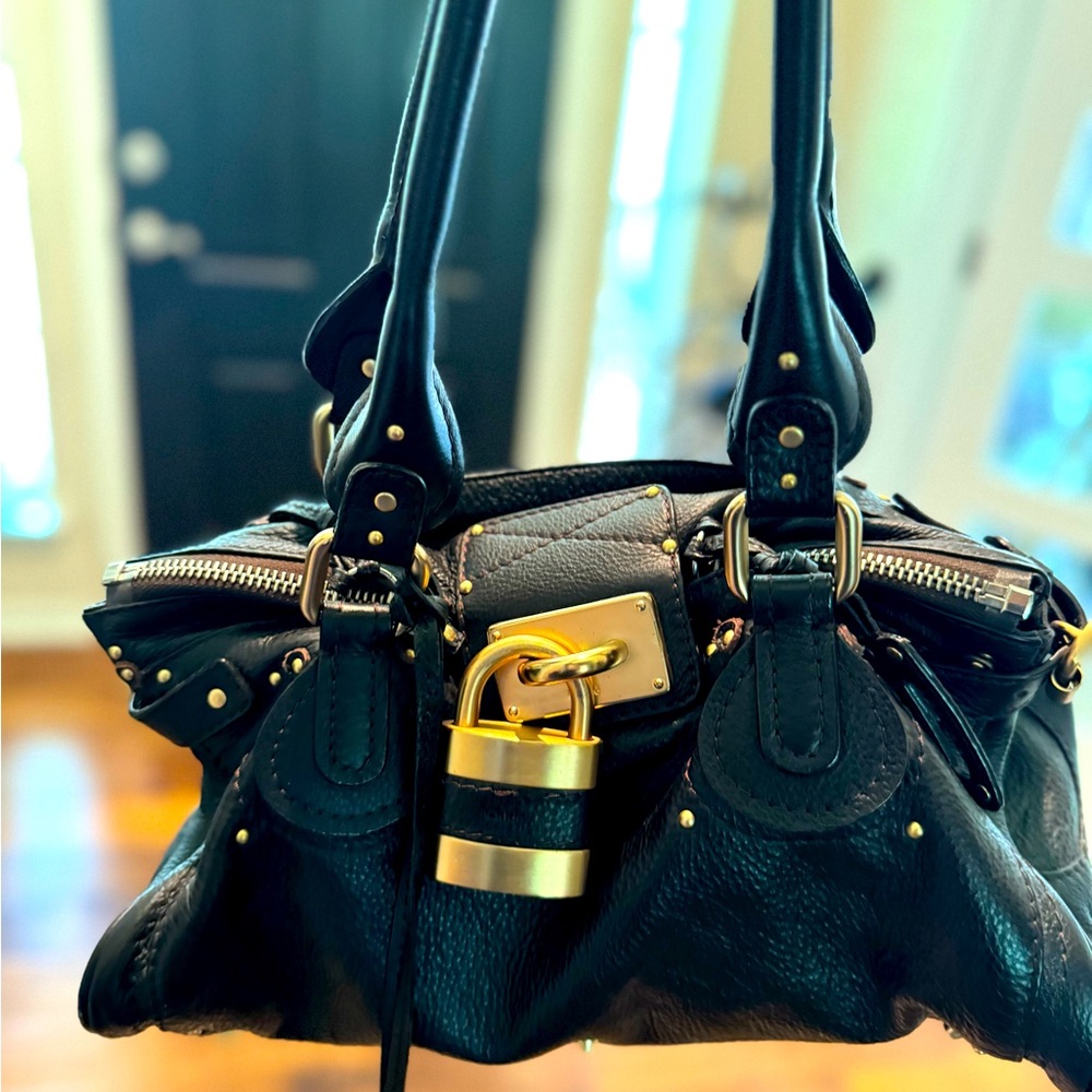 Chloe Paddington Bag in Dark Chocolate/Black Leather w Padlock & Gold Hardware
